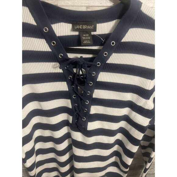 Women’s Lane Bryant sweater lace up striped blue white plus size 18/20 - Picture 3 of 8